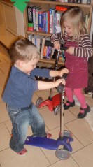 Indoor scootering... they want to go outside but I'm scared!