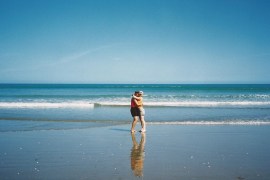 Janet and Emily on 90-Mile Beach, NZ