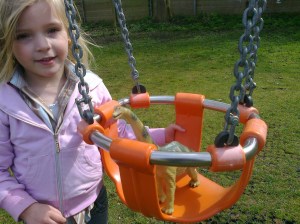 Pushing Dinosaur in the Swing