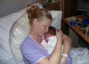 First born, precious moment