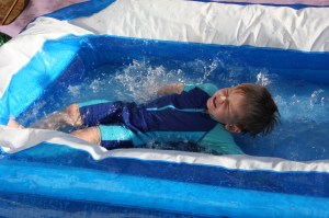Dive-bombing the paddling pool