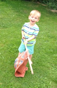 Son is happy because he 'gunned' his target