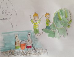 Aaron jumping in fright and the cows at Pebble Beach