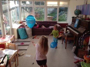 Playing with the all-important balloon!