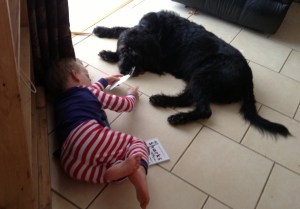 Son and dog chilling out together