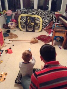 Our son aiming his 'pistol'