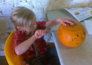 Getting stuck into the pumpkin
