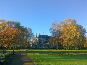 Scooting through the park to school