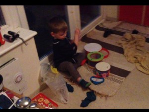 Drumming with his sister (click for video)