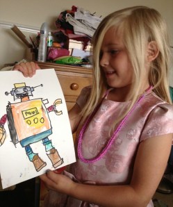 Proud of her robot